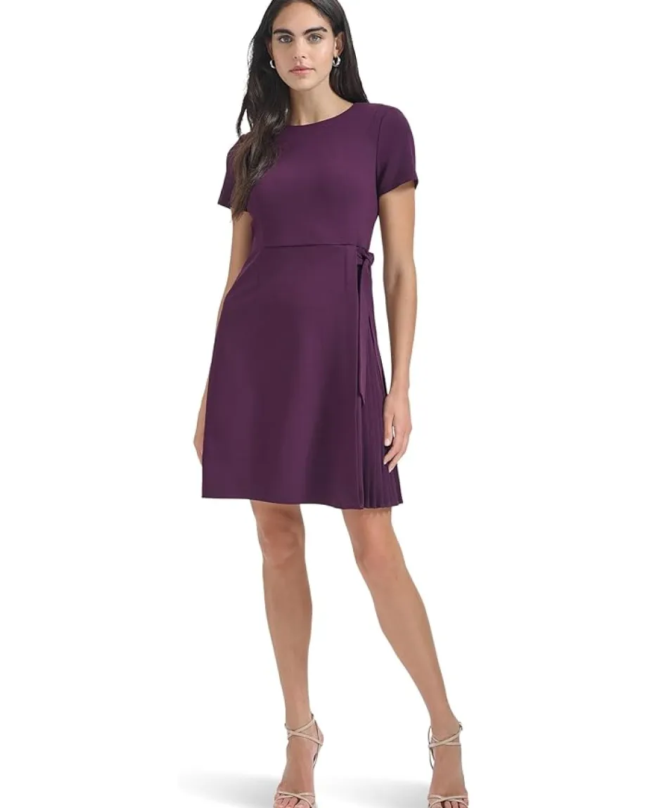 Calvin Klein Short Sleeve Pleated Aline Aubergine Sale