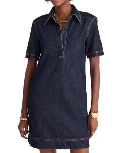 Women Madewell Short Sleeve Popover Denim Mini Dress