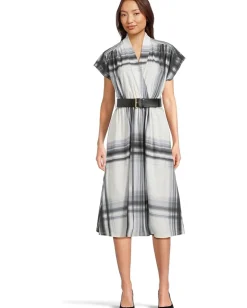 Women Calvin Klein Short Sleeve Printed Belted Commuter