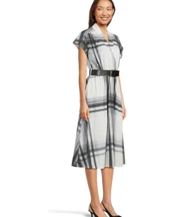Women Calvin Klein Short Sleeve Printed Belted Commuter