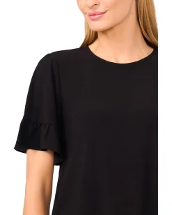 CeCe Short Sleeve Ruffle Detailed Knit Top Rich Black Outlet