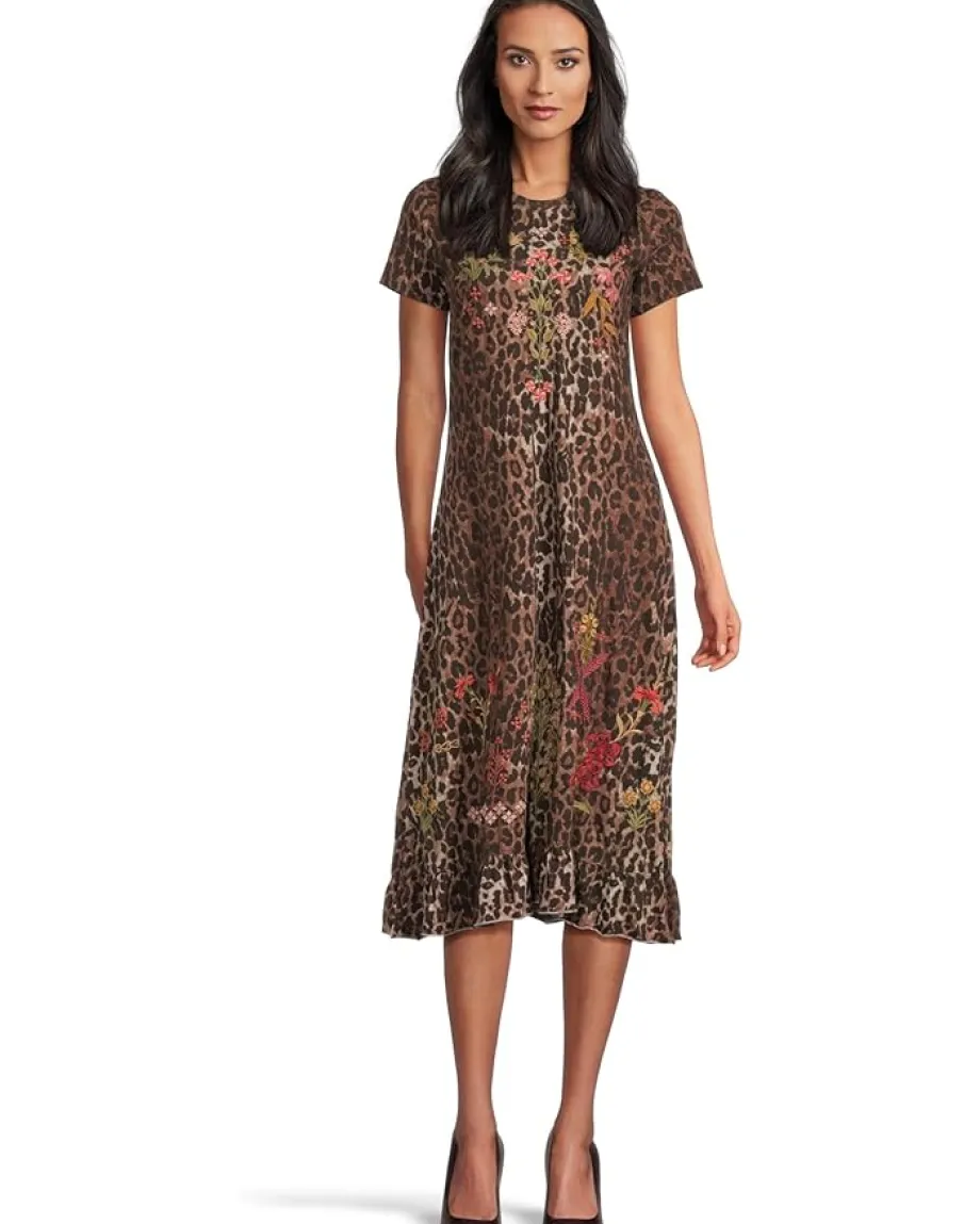 Women Johnny Was Short Sleeve Ruffle Hem Dress Malaya