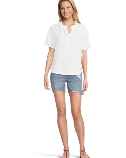 Women Mod-o-doc Short Sleeve Ruffle Neck Henley Top