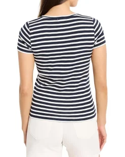 NIC+ZOE Short Sleeve Scoop Neck Striped Tee Indigo Multi Clearance