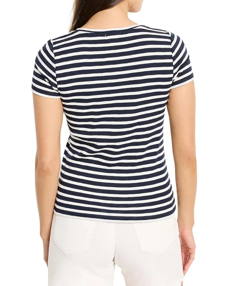 NIC+ZOE Short Sleeve Scoop Neck Striped Tee Indigo Multi Clearance