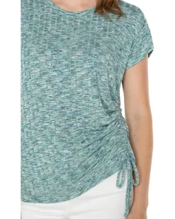 Liverpool Los Angeles Short Sleeve Scoop Neck with Side Tie Detail Space Dye Rib Knit Mermaid Teal Spacedye Best
