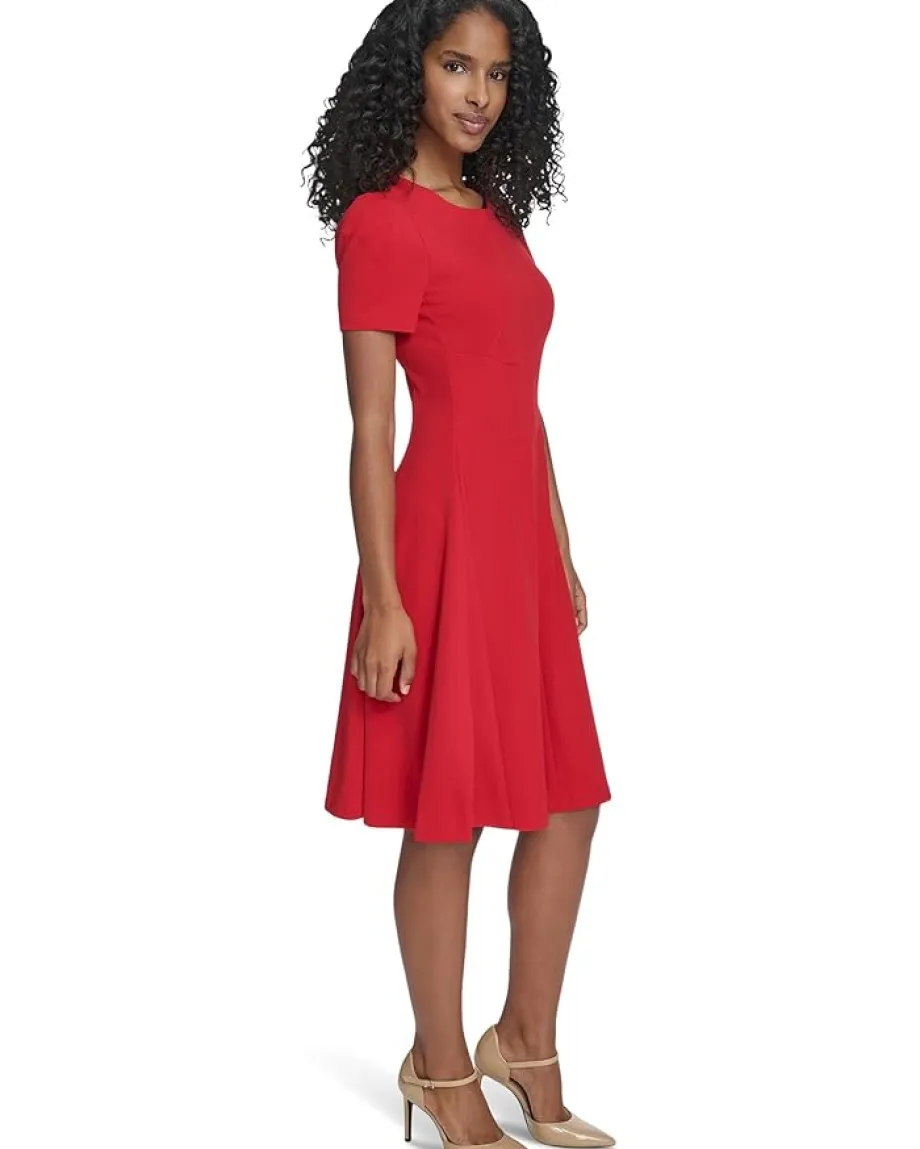 Women Calvin Klein Short Sleeve Scuba Crepe A-Line