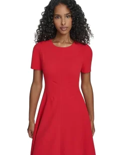 Women Calvin Klein Short Sleeve Scuba Crepe A-Line
