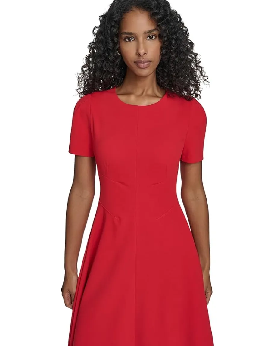 Women Calvin Klein Short Sleeve Scuba Crepe A-Line