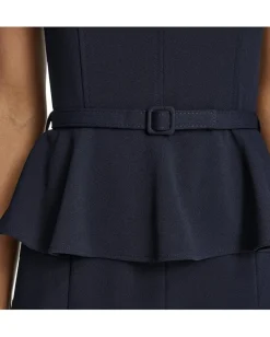 Calvin Klein Short Sleeve Scuba Crepe Belted Peplum Aline Indigo Discount