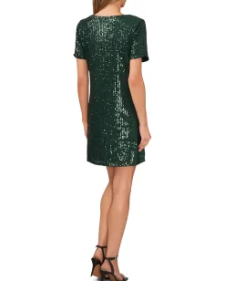 Women CeCe Short Sleeve Sequin Shirtdress