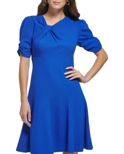 Women DKNY Short Sleeve Side Knot Godet Midi Dress
