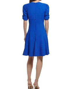 Women DKNY Short Sleeve Side Knot Godet Midi Dress