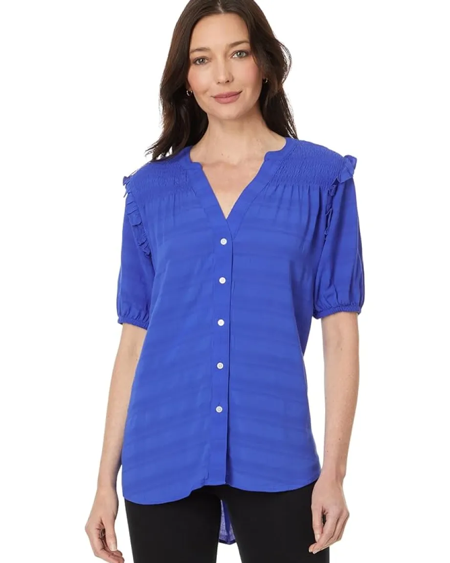 Tommy Hilfiger Short Sleeve Smocked Yoke Top Provence Clearance