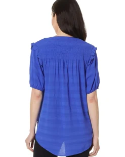 Tommy Hilfiger Short Sleeve Smocked Yoke Top Provence Clearance