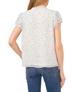 Women CeCe Short Sleeve Tie V-Neck Blouse
