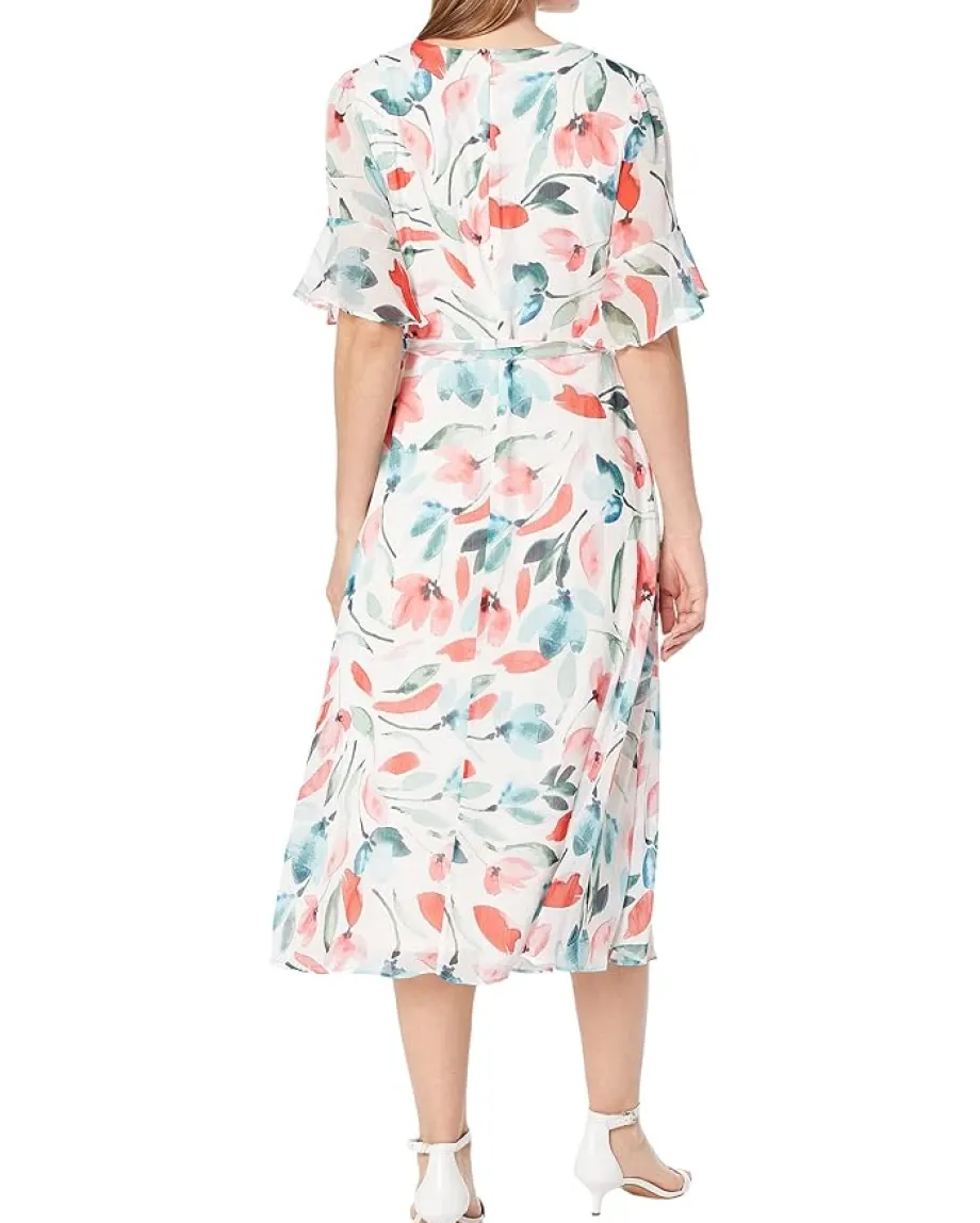 Women DKNY Short Sleeve Tie Wrap Dress