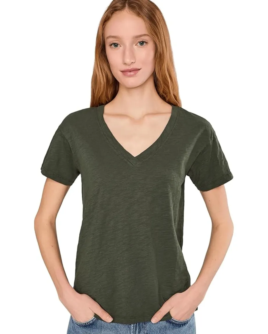Mod-o-doc Short Sleeve V-Neck Boxy Tee Elm Green Sale