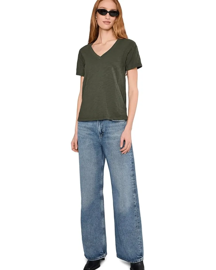 Mod-o-doc Short Sleeve V-Neck Boxy Tee Elm Green Sale