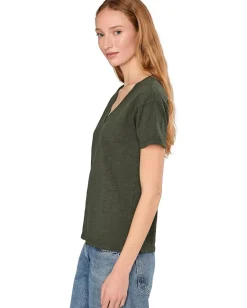 Mod-o-doc Short Sleeve V-Neck Boxy Tee Elm Green Sale