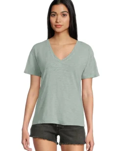 Mod-o-doc Short Sleeve V-Neck Boxy Tee Gris Mist New