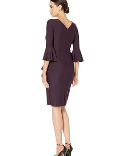 Alex Evenings Short Slimming Dress with Bell Sleeves Aubergine Outlet