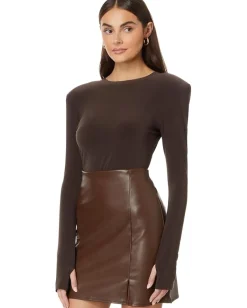 Women Norma Kamali Shoulder Pad Long Sleeve Crew Top