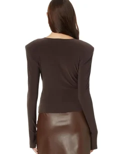 Women Norma Kamali Shoulder Pad Long Sleeve Crew Top