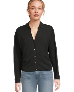 Lilla P Side Pleat Button-Down Black Sale