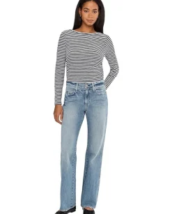 Madewell Side Ruched Slub Long Sleeve Stripe Jet Black Sale