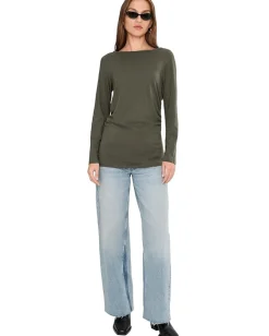 Women Madewell Side Ruched Slub Long Sleeve