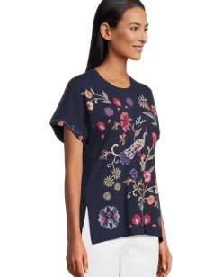 Johnny Was Side Slit Dolman Tee - Gloria Blue Night Discount