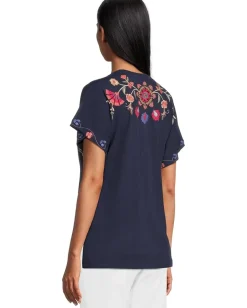 Johnny Was Side Slit Dolman Tee - Gloria Blue Night Discount