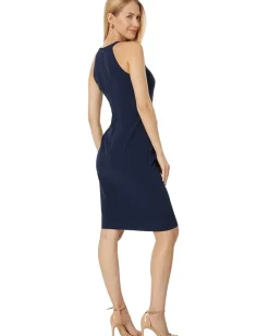 Vince Camuto Side Tuck Halter Bodycon Dress in Stretch Crepe Navy Sale