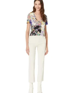 Johnny Was Sky Flower Favorite Short Sleeve V-Neck Swing Tee Multi Hot