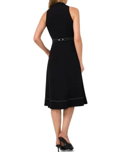 CeCe Sleeveless Belted Waist Midi Dress Rich Black Clearance