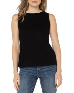 Liverpool Los Angeles Sleeveless Boat Neck Rib Knit Top Black Discount