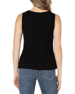 Liverpool Los Angeles Sleeveless Boat Neck Rib Knit Top Black Discount