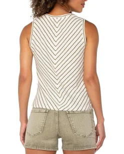 Women Liverpool Los Angeles Sleeveless Crew Neck Twist Front Knit Top with Miter Back