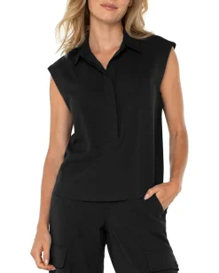 Women Liverpool Los Angeles Sleeveless Cropped Shirt With Elastic at Waist