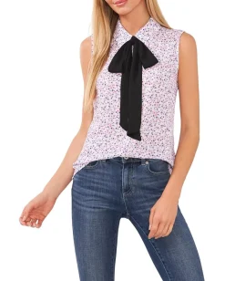 Women CeCe Sleeveless Floral Bow Blouse