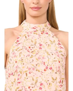 CeCe Sleeveless Halter Folded Collar Top Sugar Peach Best