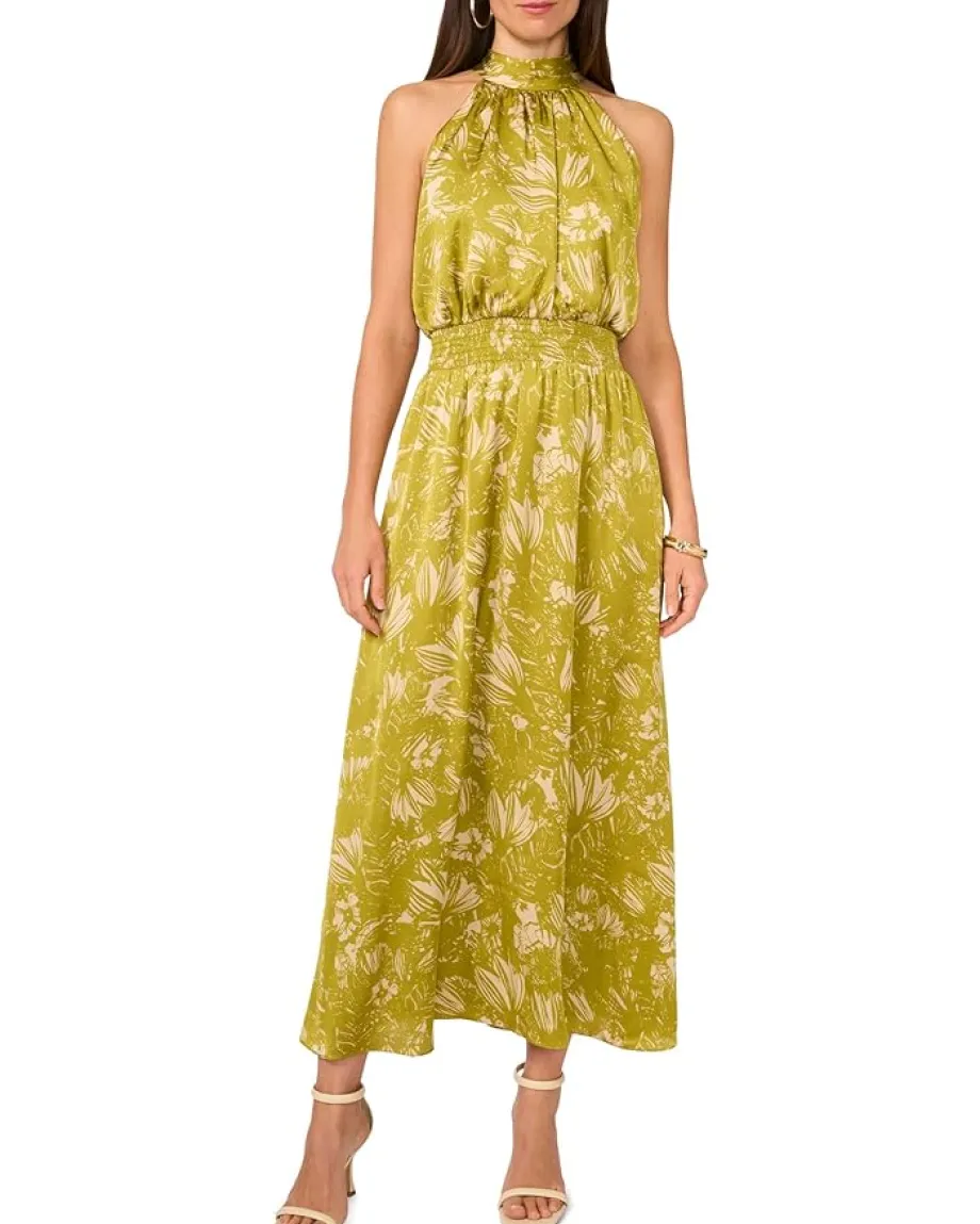 Vince Camuto Sleeveless Halter Neck Smocked Waist Green Oasis Online