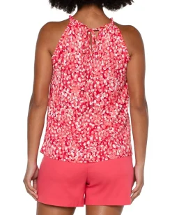 Liverpool Los Angeles Sleeveless Halter Top with Ruffles Watermelon Sugar Dots Print Online