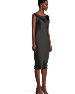 Women Norma Kamali Sleeveless Low Back Drape Dress Below Knee