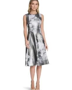 Women Calvin Klein Sleeveless Metallic Scuba A-Line