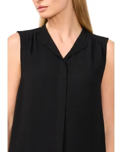 CeCe Sleeveless Open Collar Top W/ Hidden Placket Rich Black Outlet