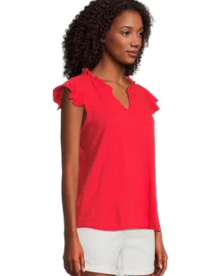 Mod-o-doc Sleeveless Ruffle Top Rich Apple New