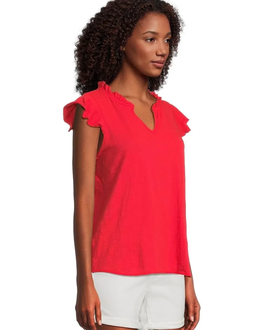 Mod-o-doc Sleeveless Ruffle Top Rich Apple New