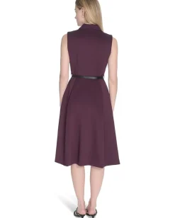 Calvin Klein Sleeveless Scuba Belted Zipper Dress Aubergine Discount